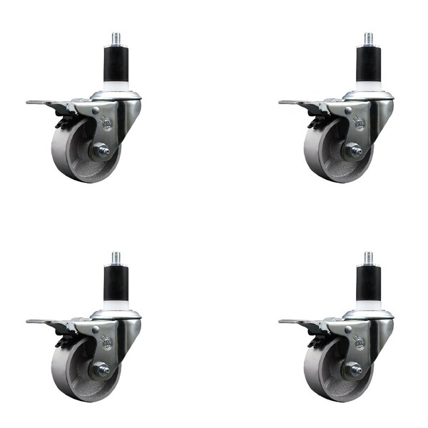 Service Caster 3'' Semi Steel Swivel 1-1/2'' Expanding Stem Caster Set Total Lock Brake, 4PK SCC-EXTTL20S314-SSS-112-4 - main